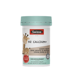 Swisse Kids Liquid Calcium Magnesium Zinc + K2 Citrate Tablets for Infants and Children, Calcium Supplement for Ages 2, 6, 12