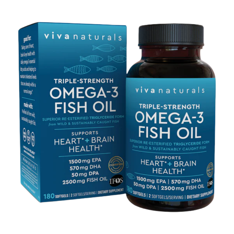 VIVANATURALS OMEGA-3 魚油支持心臟和大腦健康 180 粒軟膠囊